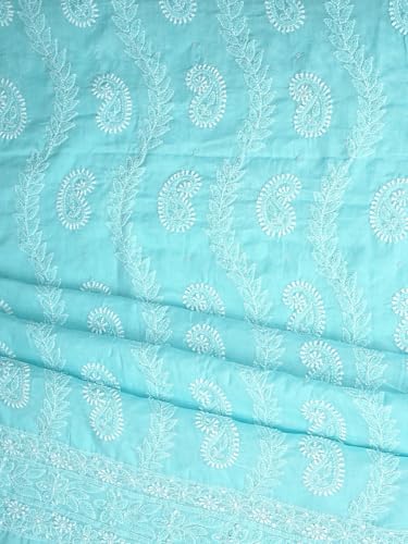Ada Hand Embroidered Lucknowi Chikankari Unstitched Cotton Dress Material Suit Piece with Dupatta for Women with Cutdana Work 01A861439 Blue