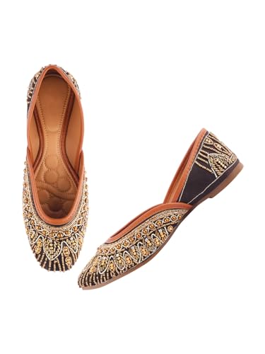 SilverArrow Women's Lotus Walk Ethnic Flat Shoes Dark Brown 3 UK