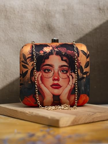 Enchanting Woman Portrait Printed Clutch