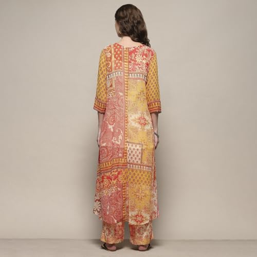 BIBA Women Polyester Printed Suit Set (SKD9851SS24YEL_Yellow