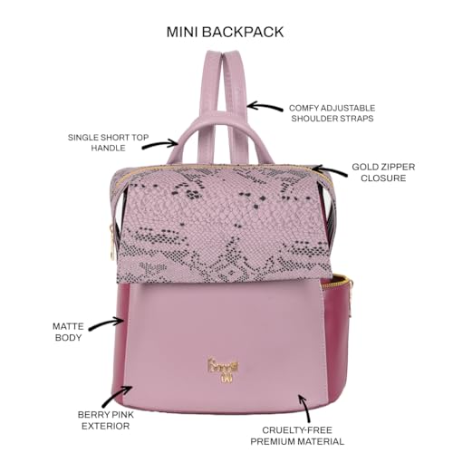 Baggit Women Pink Backpack Small Size | Ladies Stylish Casual Purse Bag