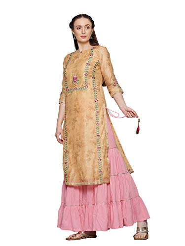 Jaipur Kurti Women's Silk Kurta with Palazzo & Dupatta (AVKPLZ1898_Yellow_S)