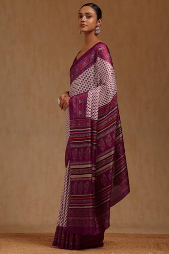 Soch Womens Magenta Art Silk Floral Print Saree