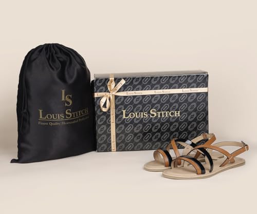 LOUIS STITCH Black and Tan Striped Sandals for Women | Comfortable Lightweight and Stylish Sandals | LSOF-LD05-STJBTN | UK-8