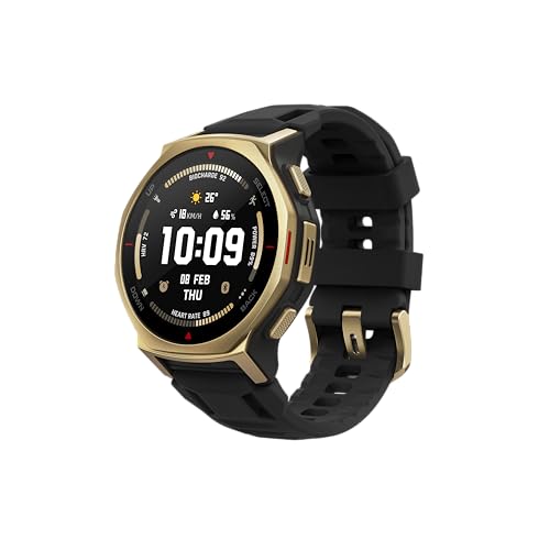 Amazfit T-Rex 3 Pro Outdoor Smart Watch 44mm Sapphire AMOLED Display with Flashlight, Ti Bezel, Dual Band GPS, Offline Maps, 25 Days Battery, 10 ATM, 180+ Sports Mode for Android & iPhone, Black Gold
