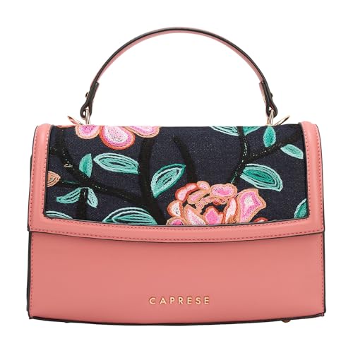 Caprese Elsa Medium Sling Bag for Women with Adjustable & Detachable Strap | Embroidered & Solid Faux Leather Crossbody Purse | Multi-Compartment Handheld Bag for Special Occasions (Cosmetic Pink)