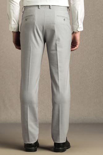 Men Grey Slim Fit Textured Flat Front Formal Trousers