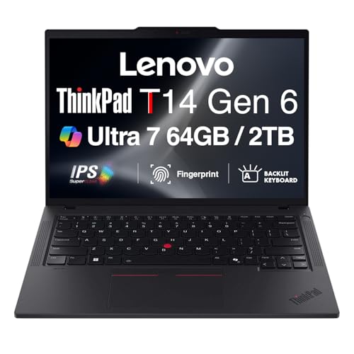Lenovo ThinkPad T14 Gen 6 Copilot+ AI Business Laptop 14.0" IPS FHD+ Display (Intel Ultra 7-255U, 64GB DDR5, 2TB PCIe SSD, Backlit KB, Fingerprint, 5MP Webcam, 2 Thunderbolt 4, Win 11 Pro)