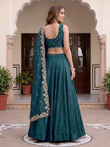 Zeel Clothing Women's Zari Sequins Embroidered Work Crush Silk Lehenga Choli With Dupatta (5136-Dove-Blue-Women-Lehenga-Choli; Free size)