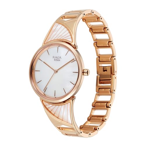 Titan Raga Power Pearls 2.0 with Quartz Analog Mother of Pearl Dial Rose Gold Brass Strap Watch for Women - 2810WM01F
