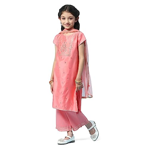 Biba Girl's Cotton Printed Straight Kid (Kw5222_Pink_5, Salwar Suit Set)
