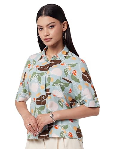 VERO MODA Women Botanical Print Viscose Regular Fit Green Shirt
