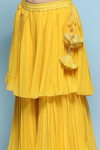 BIBA Girls SOLID; EMBROIDRED SHORT_KURTA KID(KW5444_YELLOW_5)