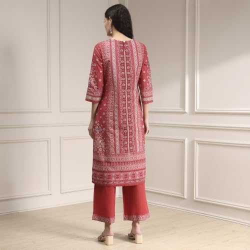 Biba Women Red Cotton Straight Printed Kurta Set_46