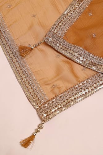 Soch Womens Mustard Tissue Embroidered Suit Set With Stone Work