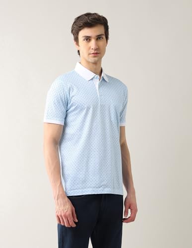 Arrow Men's Printed Regular Fit Polo Shirt (ARAJTS3861_Aqua