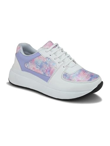 XE Looks Women Printed Lace-Up Sneakers | Comfortable Lightweight Soft Sole Casual Shoes for Girls | Fashionable, and Stylish Design Footwear | Ideal for Walking, Running and Daily Use (Purple)