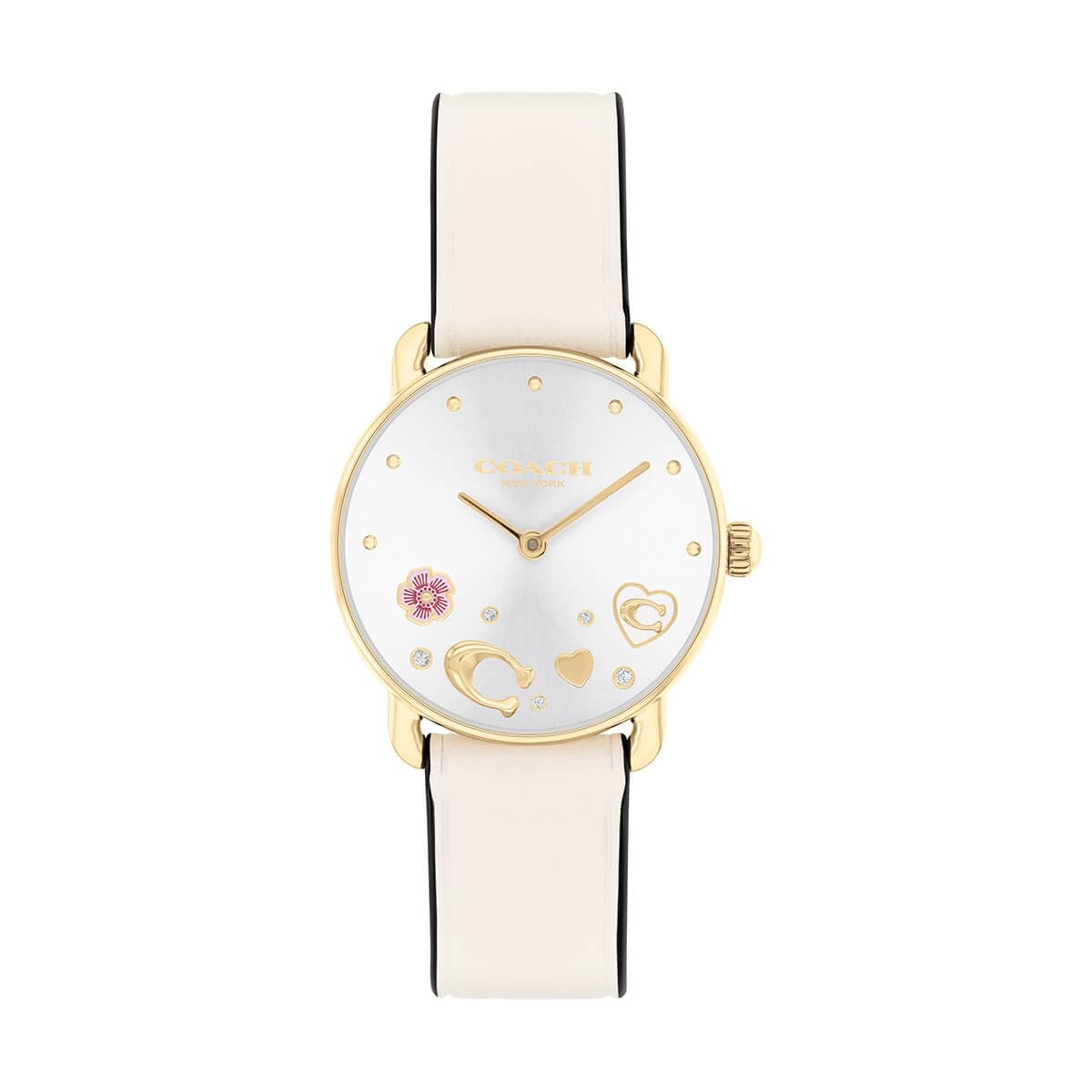 Coach Elliot Qtz Basic Silver White Round Dial Women's Watch|Leather Material|Multi Color Band - 14504305