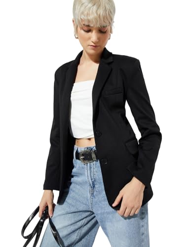 Max Alaya F x URB_N Women Textured Regular Fit Blazer (Black_XL)