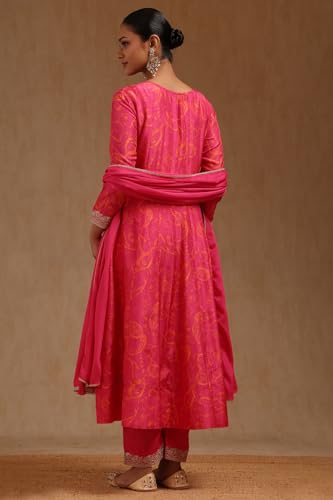 Soch Womens Fuchsia Dola Silk Embroidered Suit Set With Sequins
