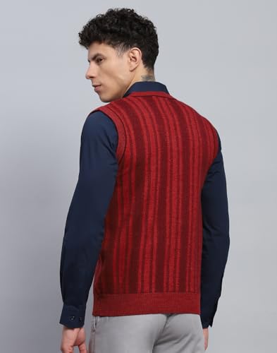 Monte Carlo Mens Self Design Maroon V Neck Sleeveless Sweater (1243212SL-2-38)
