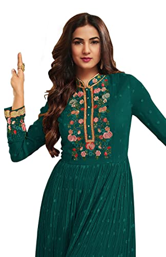 RUDRAPRAYAG Anarkali Georgette and Santoon Semi Stitched Long Gown for Women (Turquoise Colour)