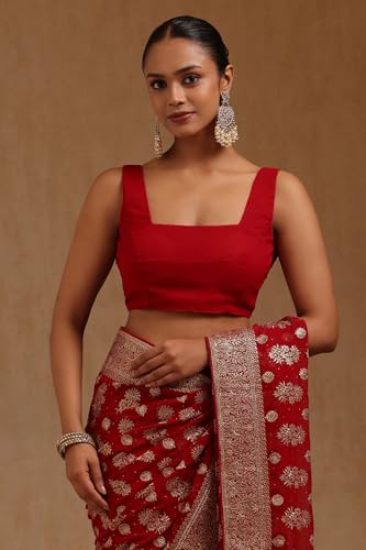 Soch Womens Red Georgette Embroidered Saree With Stone Work