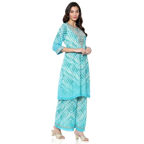 BIBA Women's Georgette Kurta Sets (SKDUTSV10210AW24SEGRN_Green