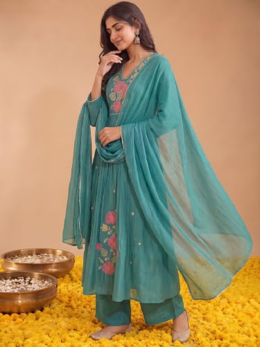 Varanga women's mul chanderi kurta set with chiffon dupatta