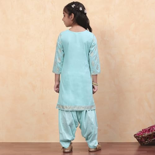 Biba Girls Printed Straight Cotton Kid (Kw2953_Turquoise_13, Suit Set)