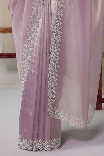 Soch Womens Silver Net Embellished Saree