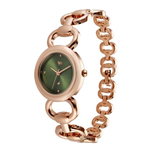 Fastrack Vyb Enigma Quartz Analog 3 Hands Green Dial Rose Gold Alloy Strap Watch for Girls - FV60159WM01W