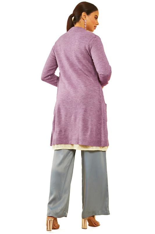 Soch Womens Purple Acrylic Chevron Pattern Knitted Open-Front Longline Shrug