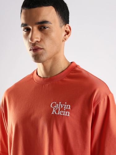 Calvin Klein Jeans Solid Relaxed Fit Cotton T-Shirt Mecca Orange