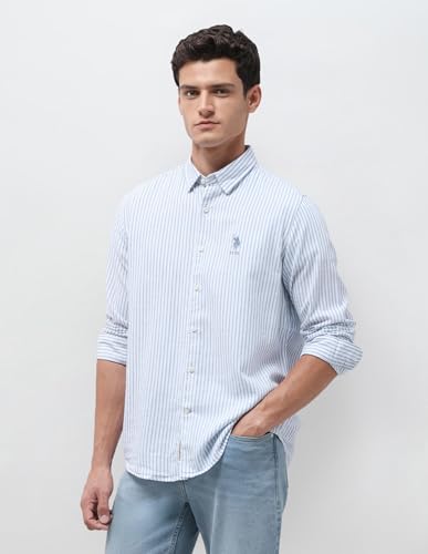 U.S. Polo Assn. Denim Co. Men's Vertical Striped Seersucker Shirt (UDSHT2231_Blue_46)