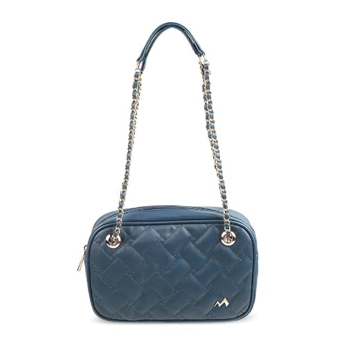 Metro Blue Faux Leather Premium Zipper Casual Sling Bag For Women