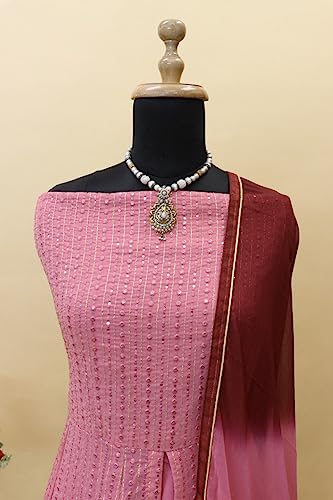 RUDRAPRAYAG Georgette and Santoon Anarkali Long Gown for Women | Semi Stitched Anarkali Gown for Women | Gown in Clothing & Accessories Pink_Free Size