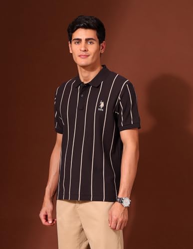 U.S. POLO ASSN. Men's Vertical Striped Classic Polo Shirt Brown