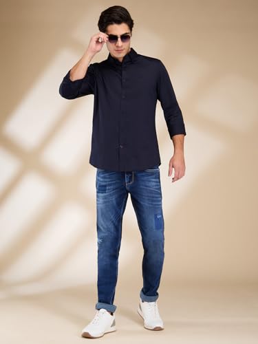 Being Human Navy Slim Fit Regular Collar Men's Shirt Clothing