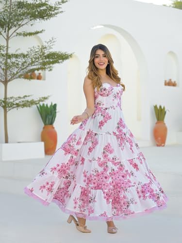 Divena White Floral Shoulder Strap Cotton Dress
