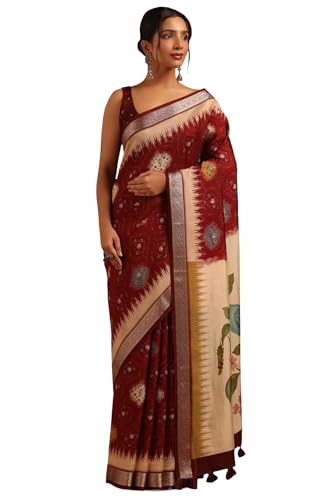 Soch Womens Maroon Poly Viscose Bandhani Saree