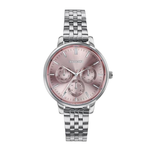 Sonata Verve Quartz Analog with Pink Dial Rose Gold Sheet Metal Strap Watch for Women - 87102SM01