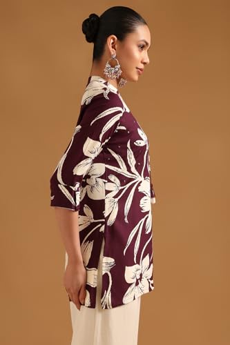 Soch Womens Wine Viscose Botanical Tunic with Faux Mirror