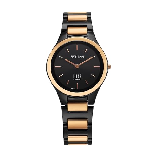 Titan Edge Ceramic Quartz Analog Black Dial Ceramic Strap Watch for Women/NT2653KC05