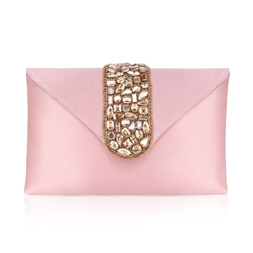 aiZ Bridal Accessories Stylish Clutch Purses for Women - Compact and Lightweight Design, One Pockets for Convenient Storage - Ideal for Everyday Use, Travel, and Casual Outings_ Pink