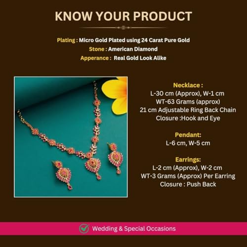 Sasitrends Traditional Micro Gold Plated American Diamond Floral Pendant Necklace Jewellery Set for Women