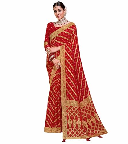 Laxmipati Red Chiffon with Golden Jacquard Weave Saree
