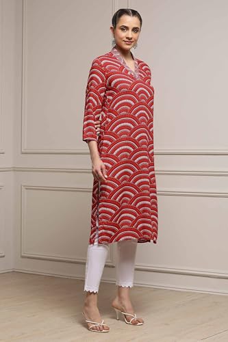 Biba Women Red Viscose Rayon Straight Kurta_38