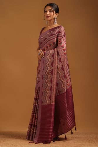 Soch Womens Magenta Tussar Ethnic Motifs Saree