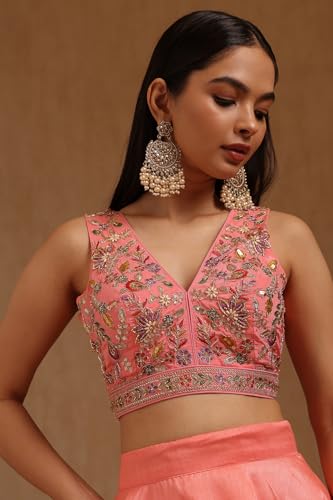 Soch Womens Pink Crepe Embroidered Padded Blouse with Cutdana